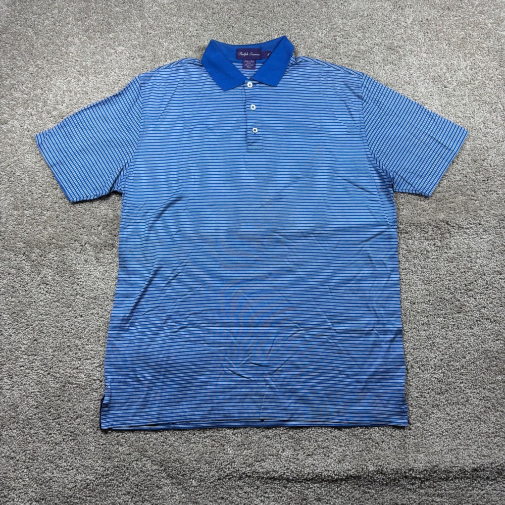Ralph Lauren Purple Label Mens Large Blue Striped Mercerized Cotton Polo Italy